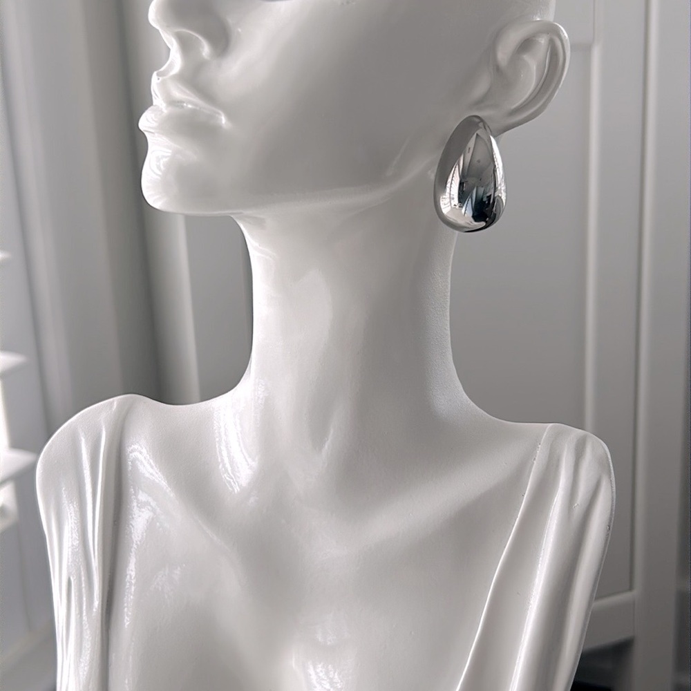 PEARLORY Silver Droplet Studs, White Gold Stud Earrings, Post Back, Non-Tarnish